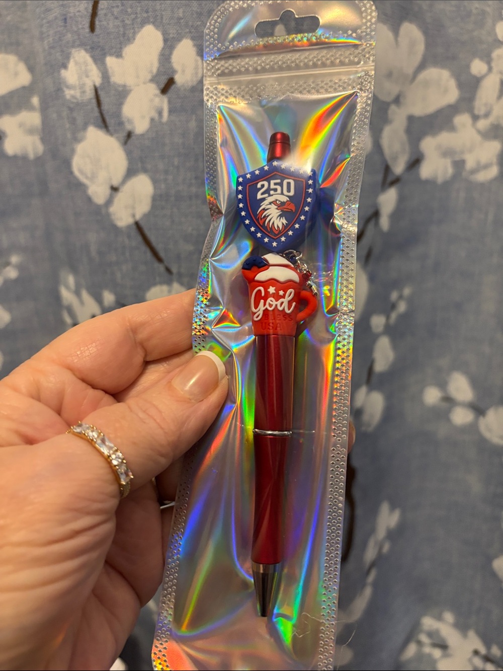 Red Patriotic 250 Ballpoint Pen with 'God Bless' Accent - handmade